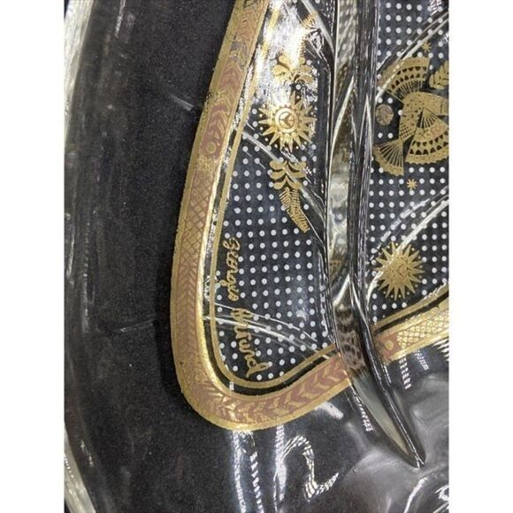 Vintage Georges Briard‎ leaf Shaped Glass Relish Dish With Gold Designs MCM - Picture 12 of 12